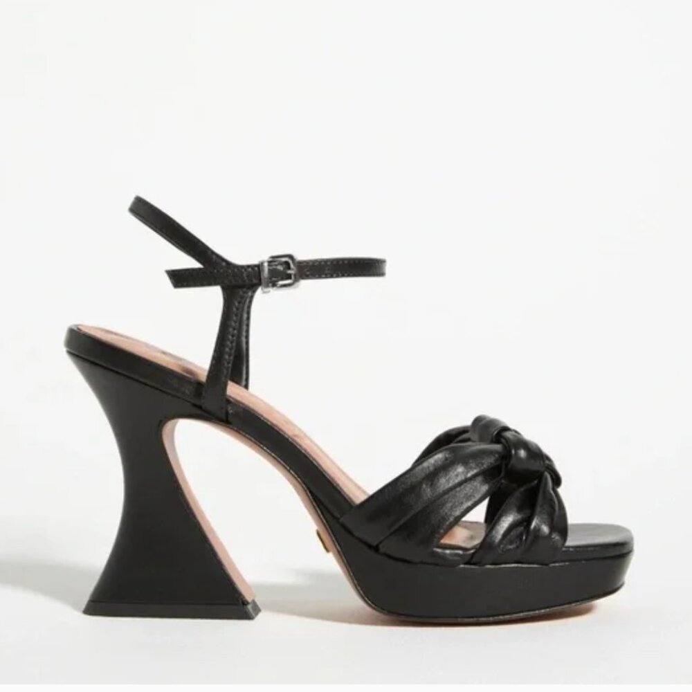 Anthropologie Vicenza Leather Black Knotted Platform Heels Size 10